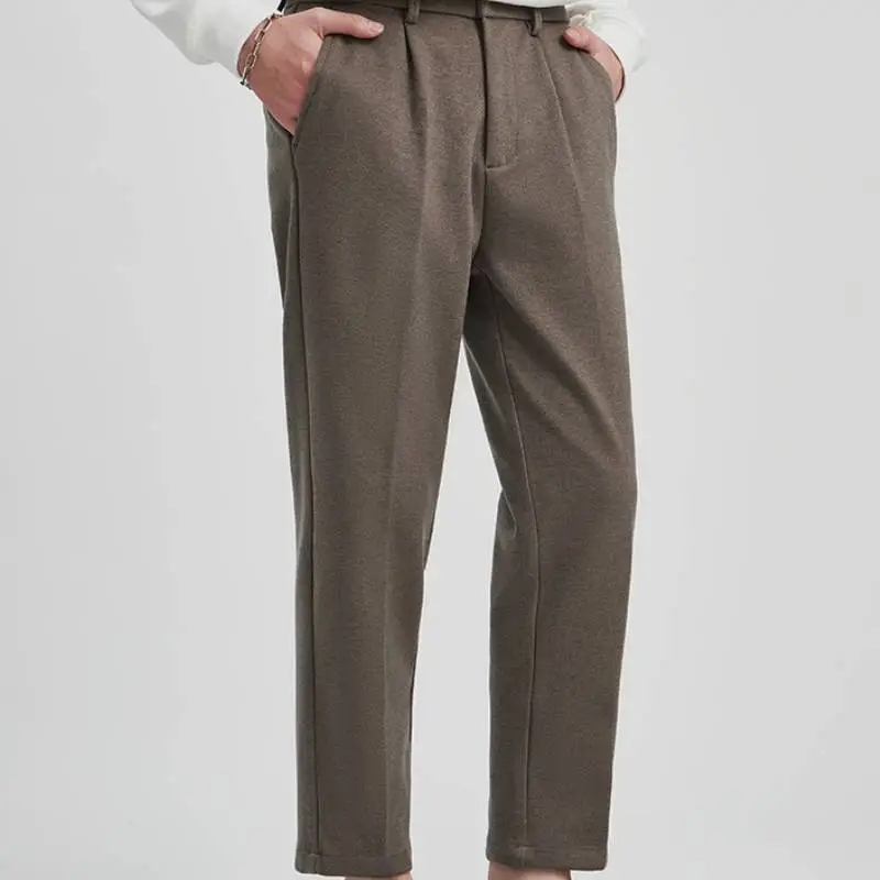 Casual Loose Cotton Blended Fabric Suit Trousers-1