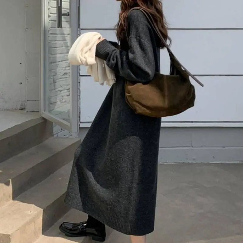 Loose Plain Dress Women-1
