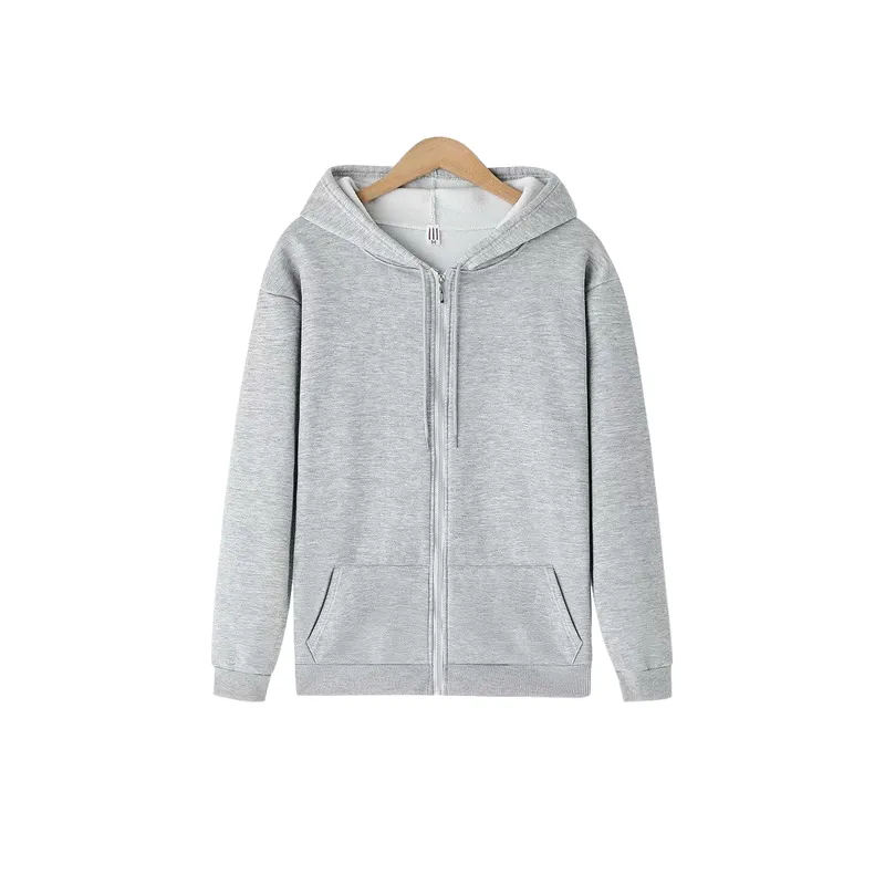 Fleece lined Cardigan Solid Color Hoodie-0