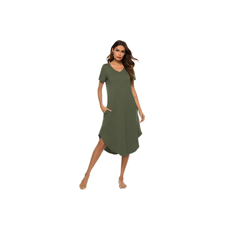 Simple Short Sleeve Cotton Dress Women-0