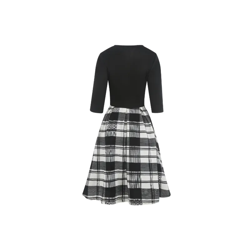 Elegant Contrast Color Cotton Dress Women-1