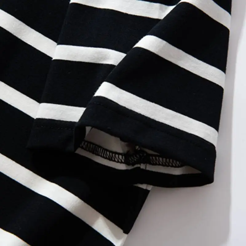 Striped Loose Cotton Blended Fabric T Shirt-7