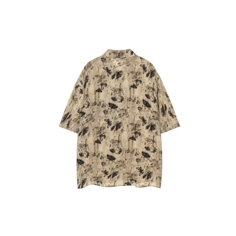 Simple Non ironing Full Print Floral Short sleeved Shirt-1