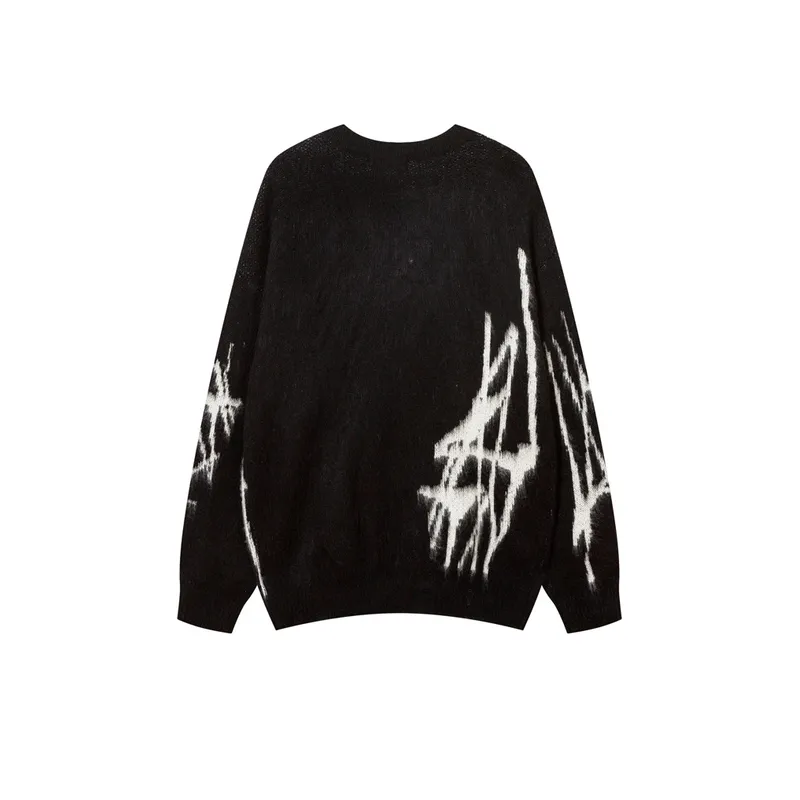 High Street Niche Design Confronted Graffiti Jacquard Sweater-6