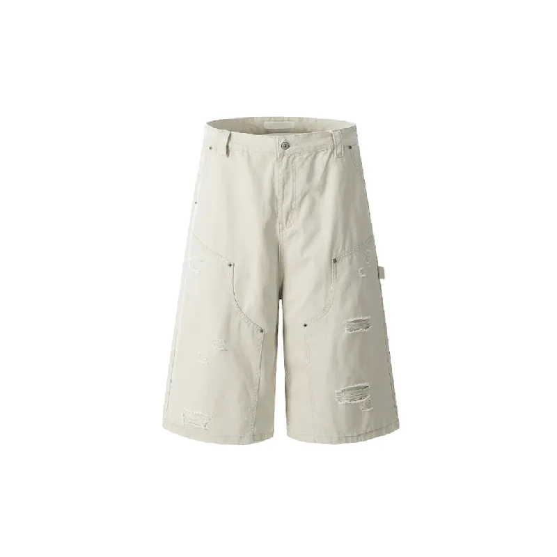 Retro Casual Cotton Blended Fabric Cargo Shorts-0
