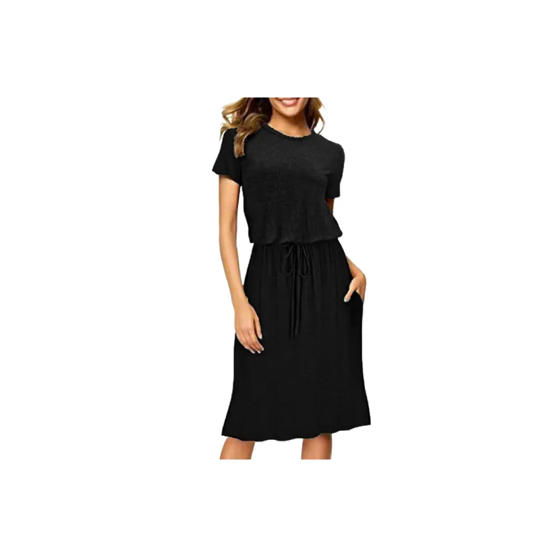 Simple Plain Polyester Dress Women-2