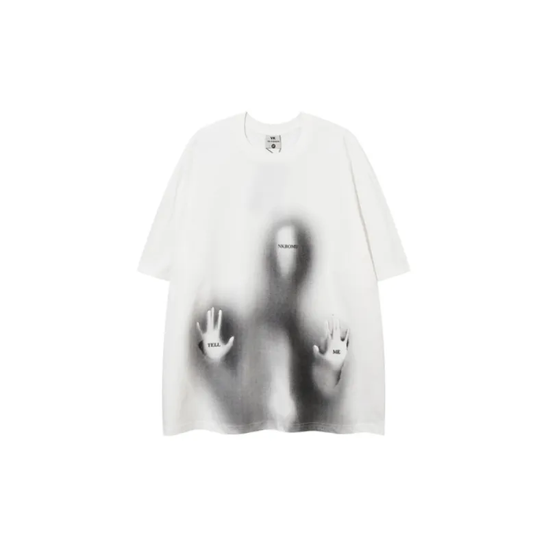 Mourning Blur Figure Print Short Sleeve Loose T Shirt