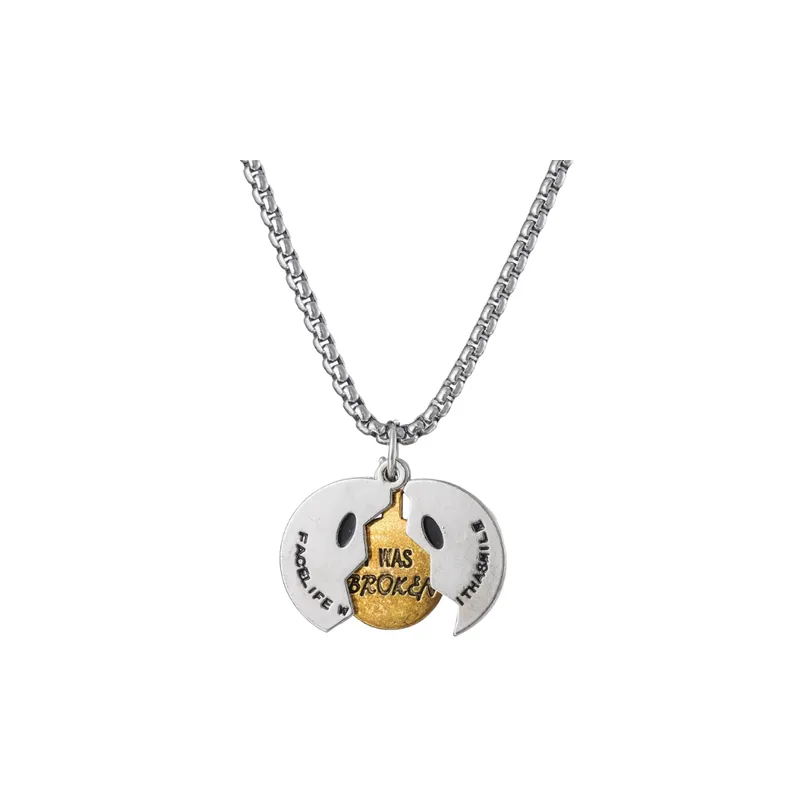 Internet Celebrity Double Smiley Face Necklace-0