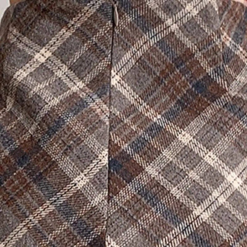 Retro Plaid Woolen Fabric Casual Skirt Women-7