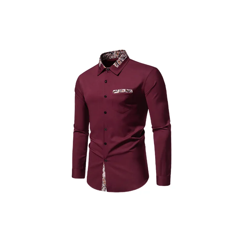 Fashionable Contrast Color Cotton Blended Fabric Shirt-1