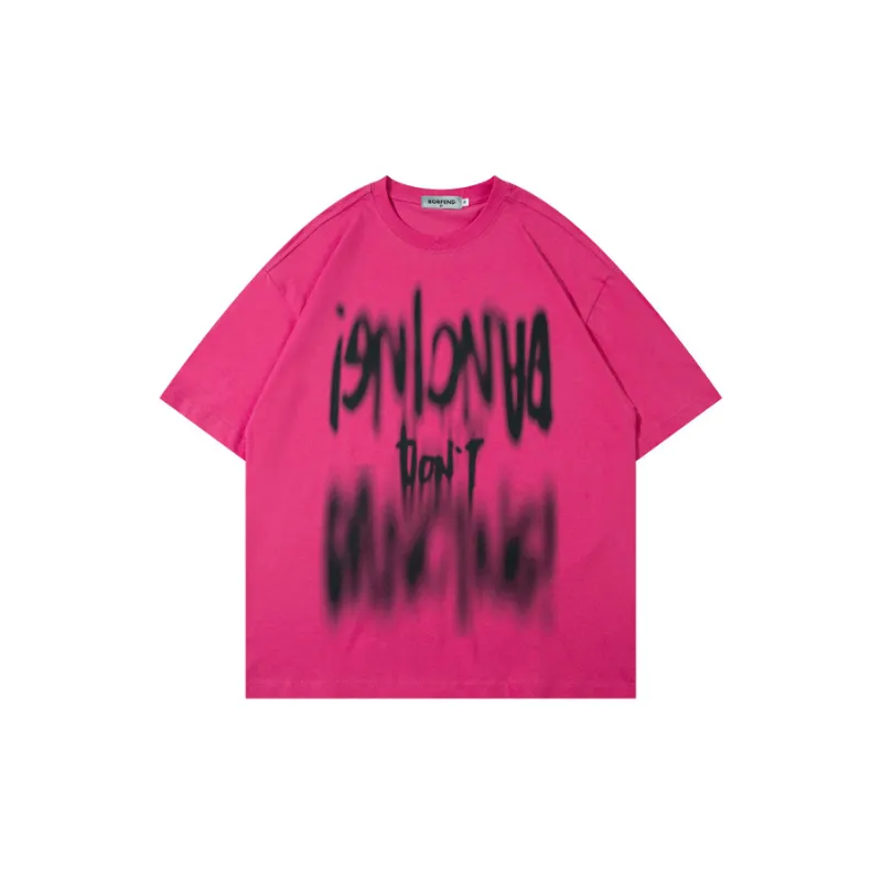 Retro Font Fuzzy Printing Craft Round Neck T shirt-3