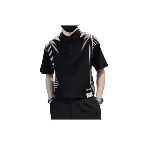 Trendy Striped Stitching Polo T Shirt
