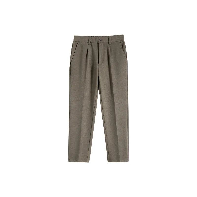 Casual Loose Straight Leg Polyester Blend Fabric Suit Trousers-0
