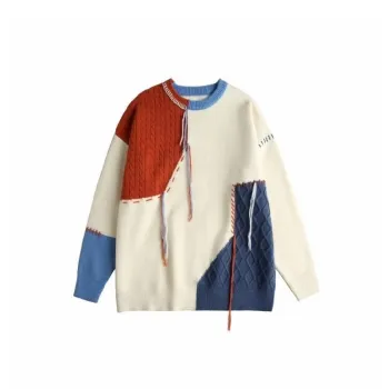 Trendy Contrast Color Loose Couples Knitwear