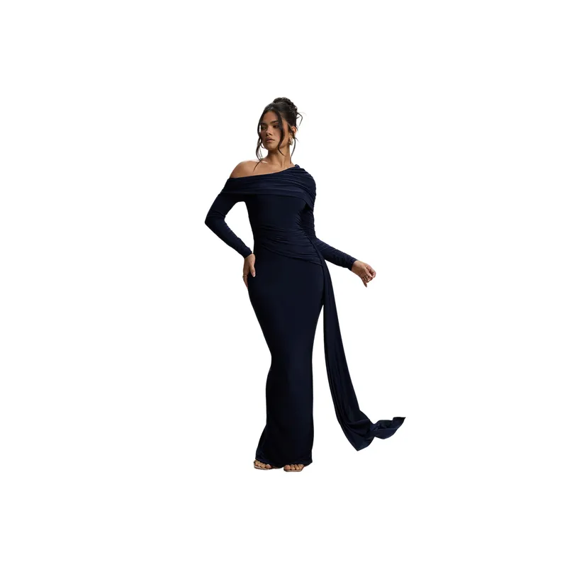Elegant Long Sleeve Milk Fiber Dress Women-0