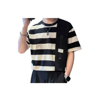 Jinbukang Design Splicing Striped T Shirt