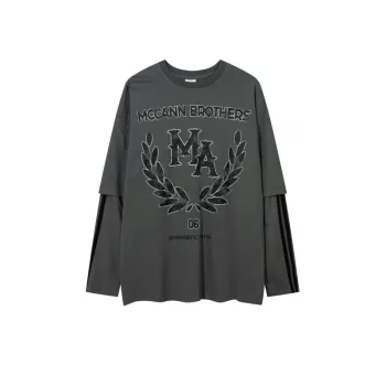 Vintage Patchwork Fake Two Piece Long Sleeved T Shirt