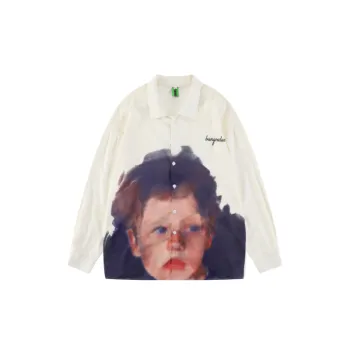 Retro Portrait Print Long Sleeve Shirt