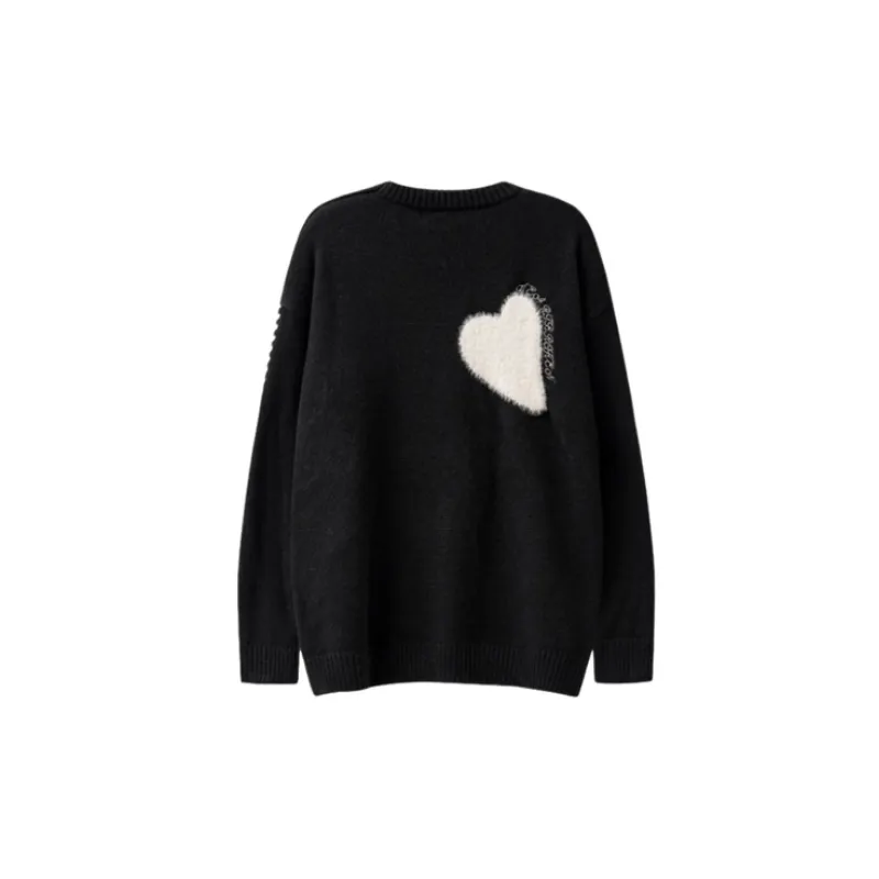 Love Embroidered Loose Crewneck Knitted Sweater-6