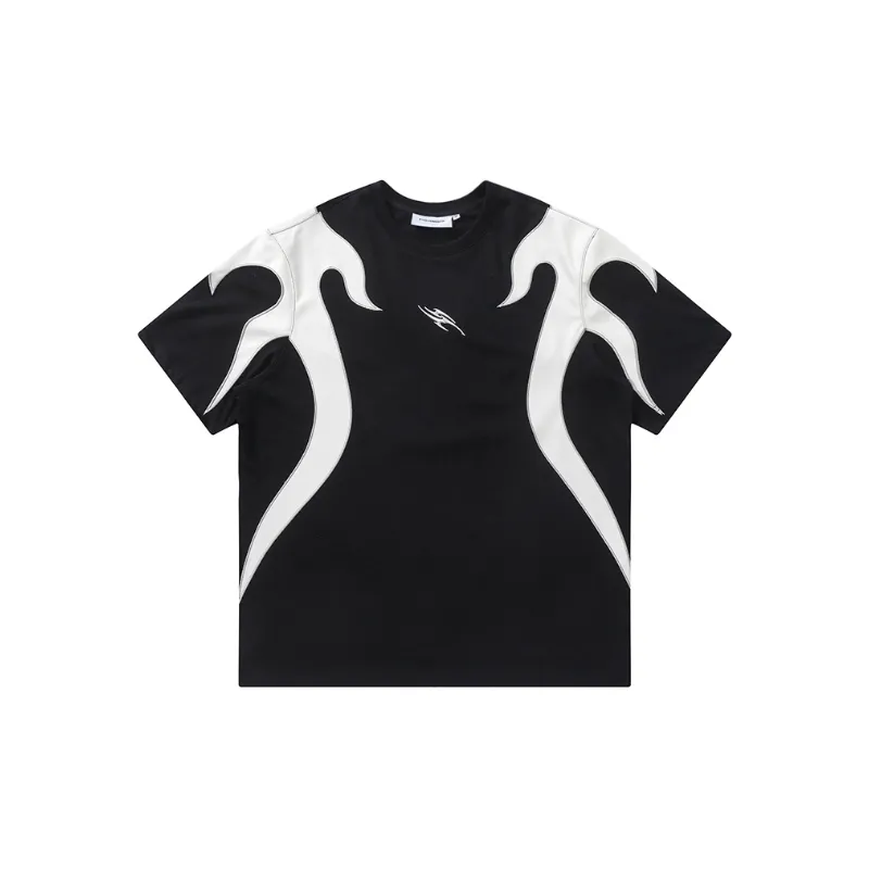 Contrast Embroidered Flame Short sleeved T shirt