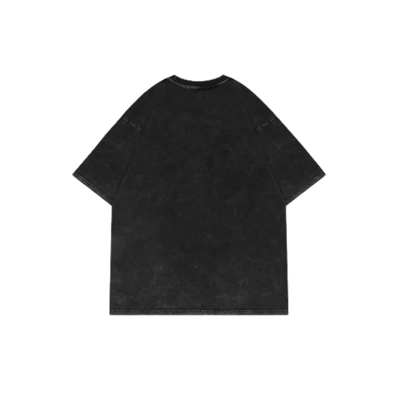 Retro Dark Cross Printed Washed Short sleeved T shirt-10
