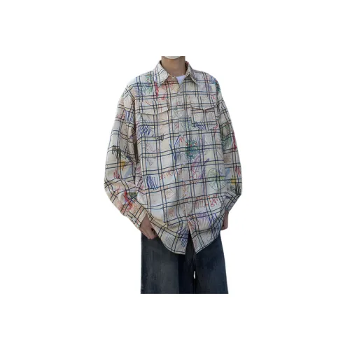 Plaid Cartoon Graffiti Long Sleeve Shirt