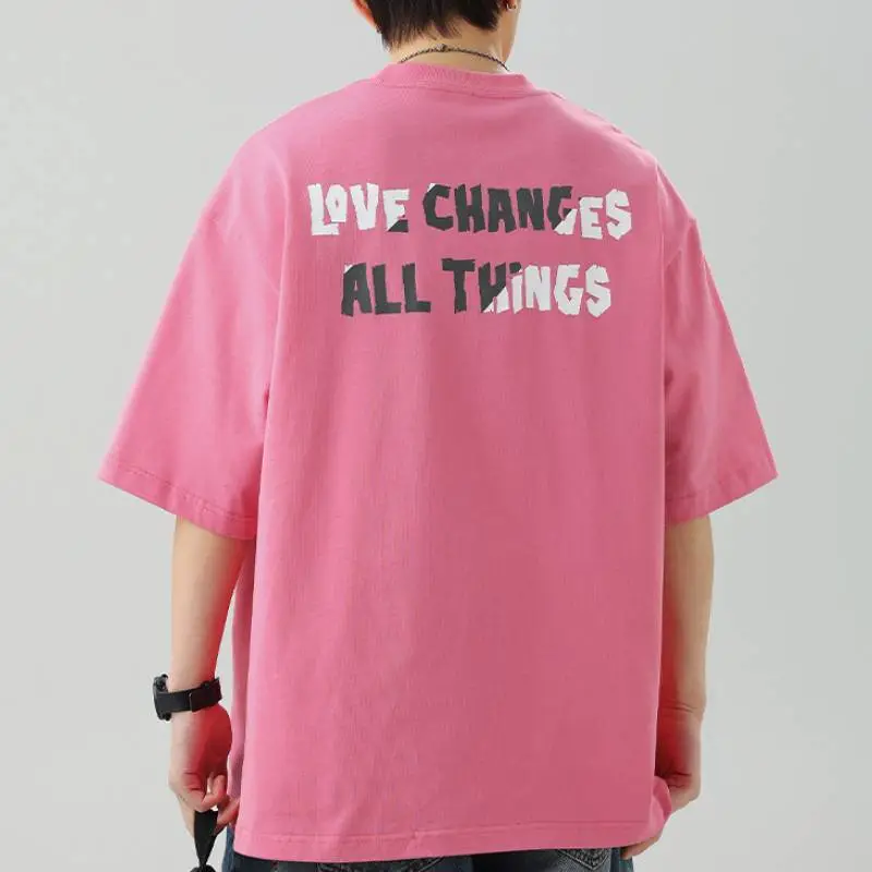 Plain Letter 100% Cotton T Shirt-3