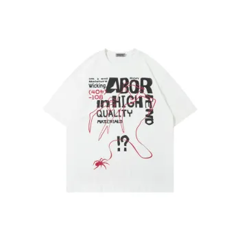 Short sleeved Graffiti Spider Pulling Pulp Printed T shirt