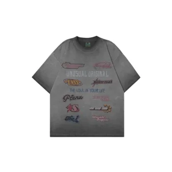 New Style Casual All match Distressed Logo Pattern Loose Round Neck Short sleeved T shirt