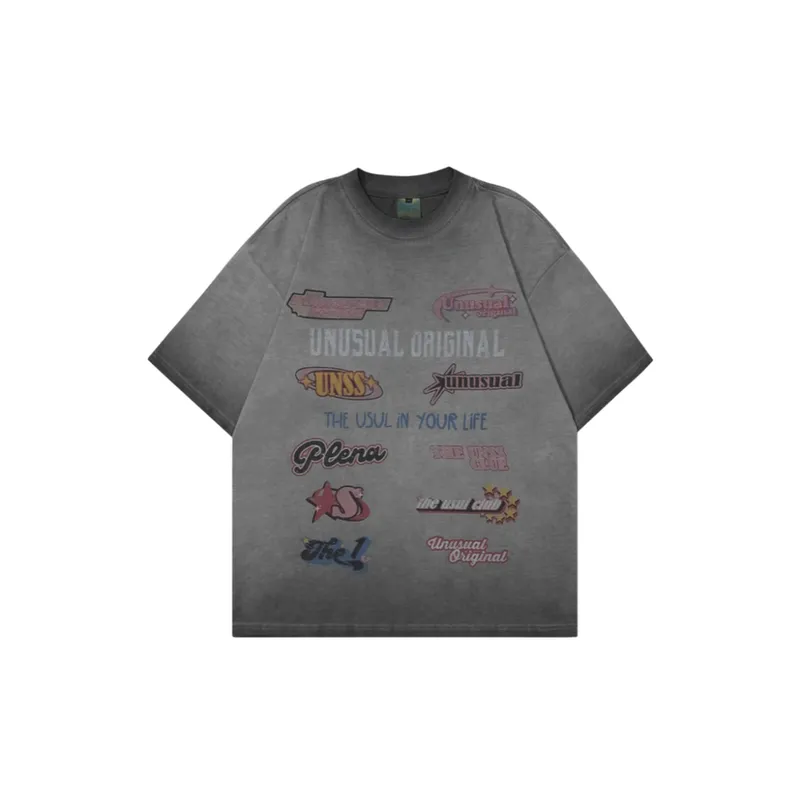 New Style Casual All match Distressed Logo Pattern Loose Round Neck Short sleeved T shirt-4