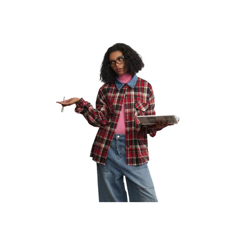 Fashion Red Plaid Long Sleeve Shirt-4