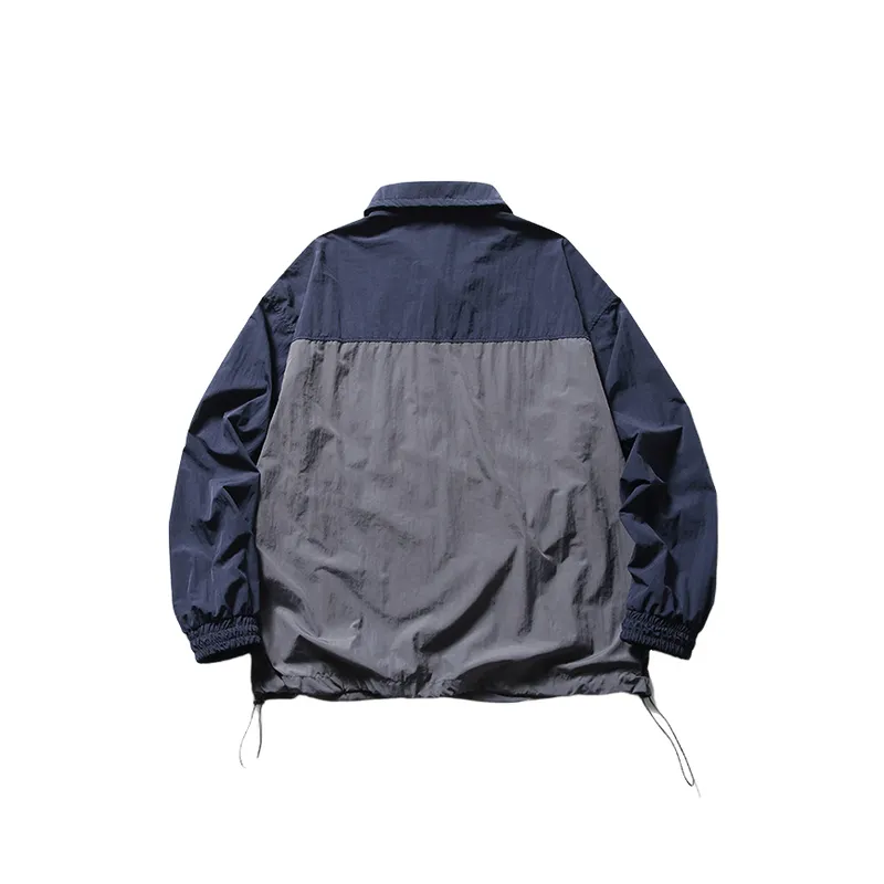 Contrast Color Stitching Pocket Decorative Lapel Shirt-5