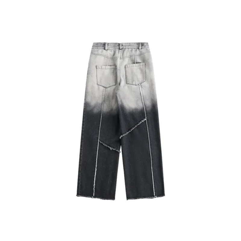 Gradient Color Short Burr Edge Denim Trendy Straight Pants-1