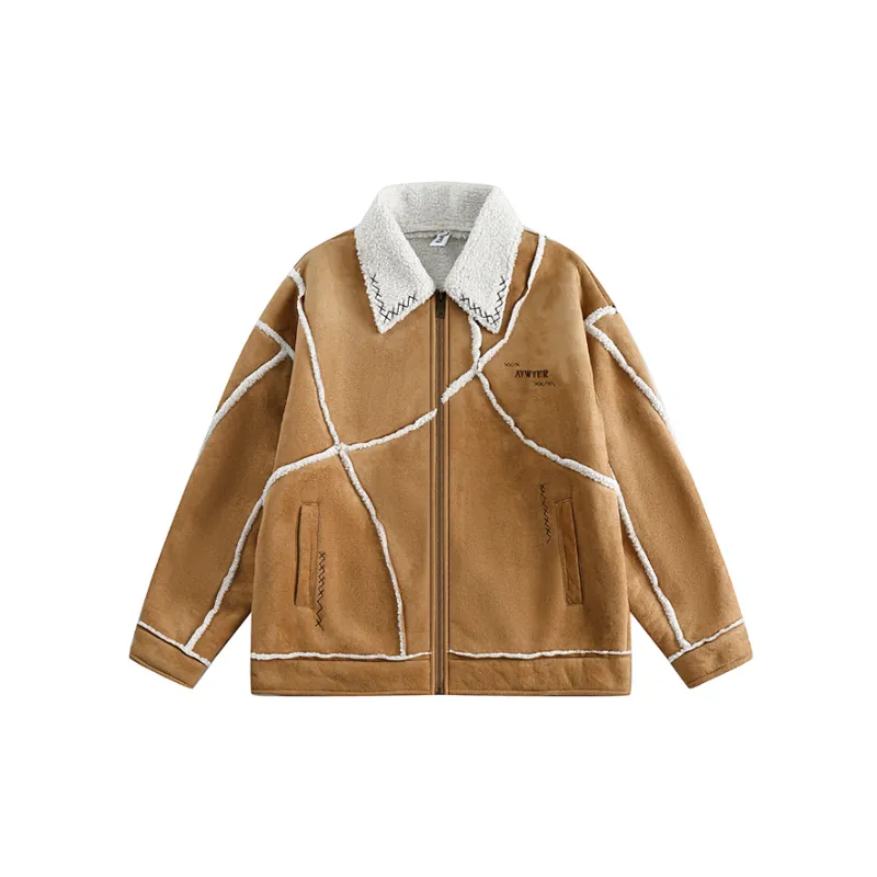 New Stitching Lapel Embroidered Cotton Coat-0