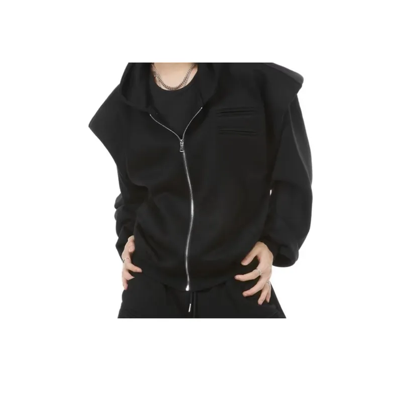 Japanese Style Retro Spring And Autumn Design Sense Jacket Trendy Brand High end Sense Padded Shoulder Cardigan Hooded Sweater Loose Couple Jacket-4