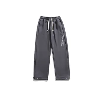Letter Embroidered Fleece lined Thickened Straight Pants