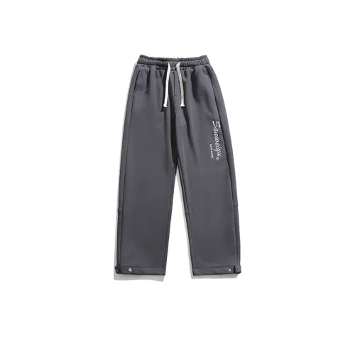 Letter Embroidered Fleece lined Thickened Straight Pants