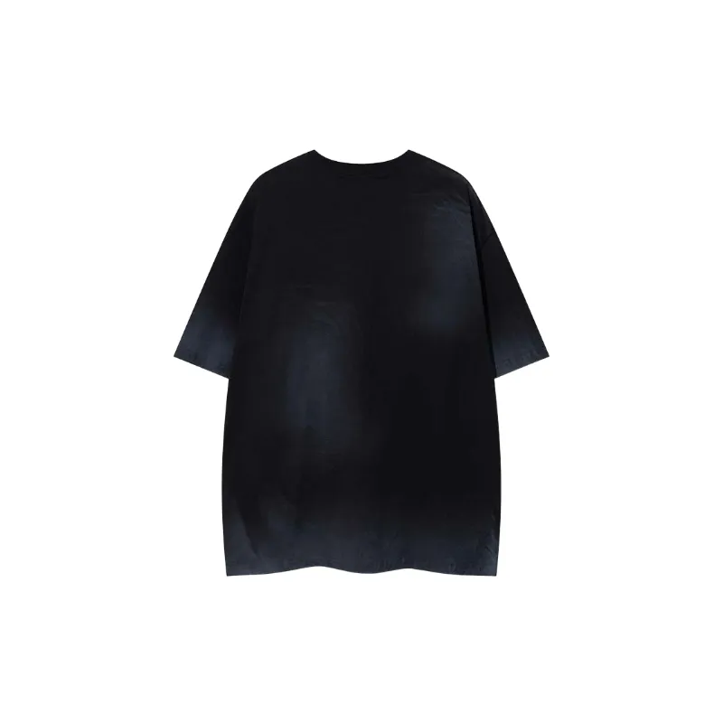 Retro Letter Cotton Blended Fabric T Shirt-3