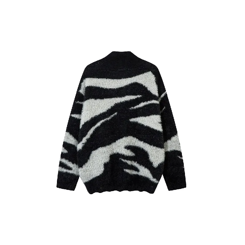 Retro Zipper Cotton Blended Fabric Sweater-1