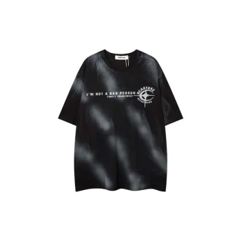 Tide Dirty Diagonal Letters Printed Round Neck Short Sleeved T Shirt