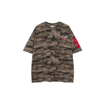 Letter Embroidery Cotton Blended Fabric T-Shirt