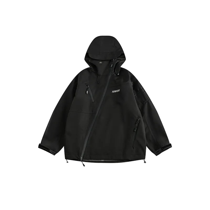 Solid Color Multi Pocket Hooded Waterproof Jacket-0