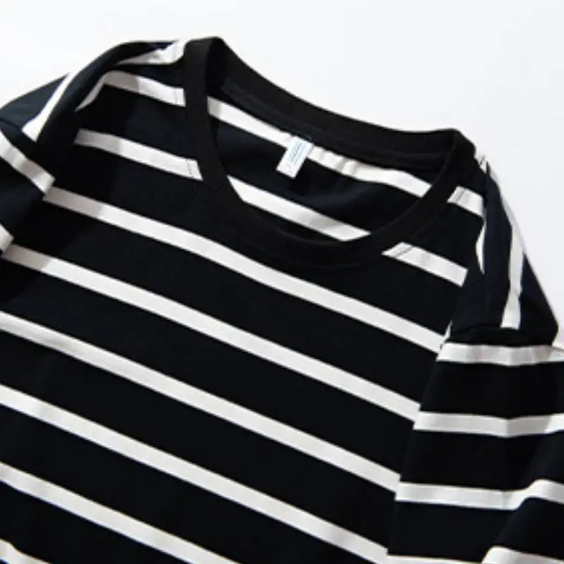 Striped Loose Cotton Blended Fabric T Shirt-6