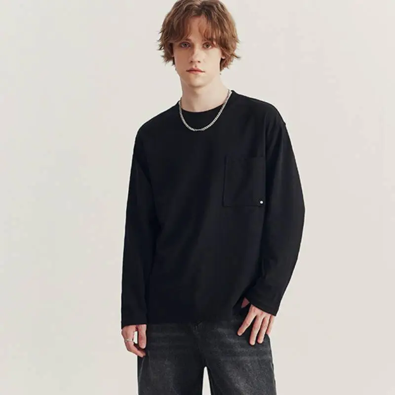 Plain Loose Cotton Blended Fabric T Shirt-3