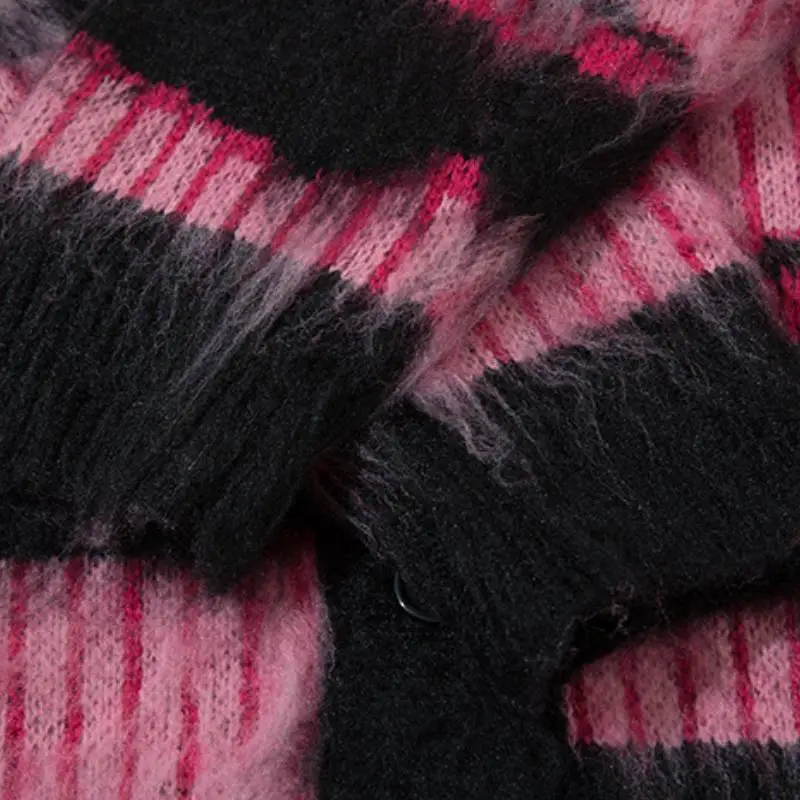 Street Contrast Color Striped Blended Synthetic Fabrics Sweater-5