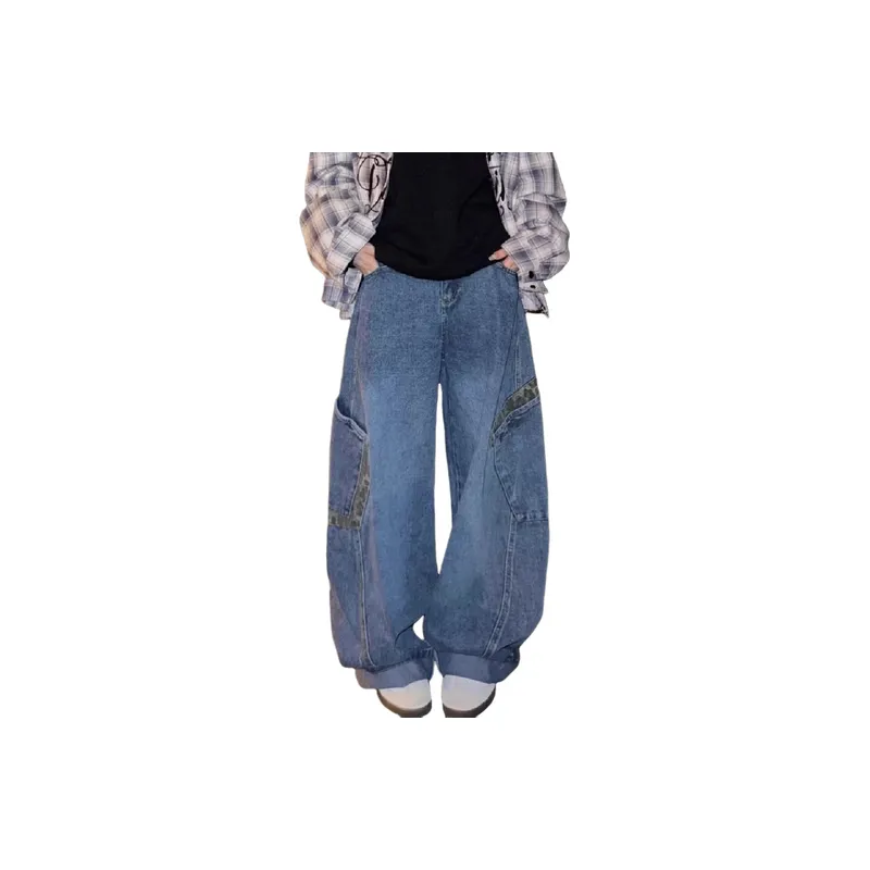Retro Washed Loose Jeans Women-0