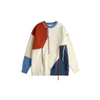 Design Sense Contrast Color Stitching Retro Sweater