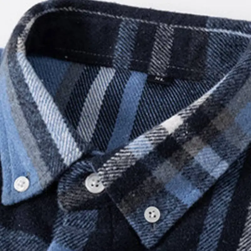 Casual Plaid Cotton Blended Fabric Shirt-2