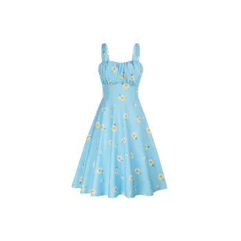 Cute Random Print Cotton Blended Fabric Slip Dress Women