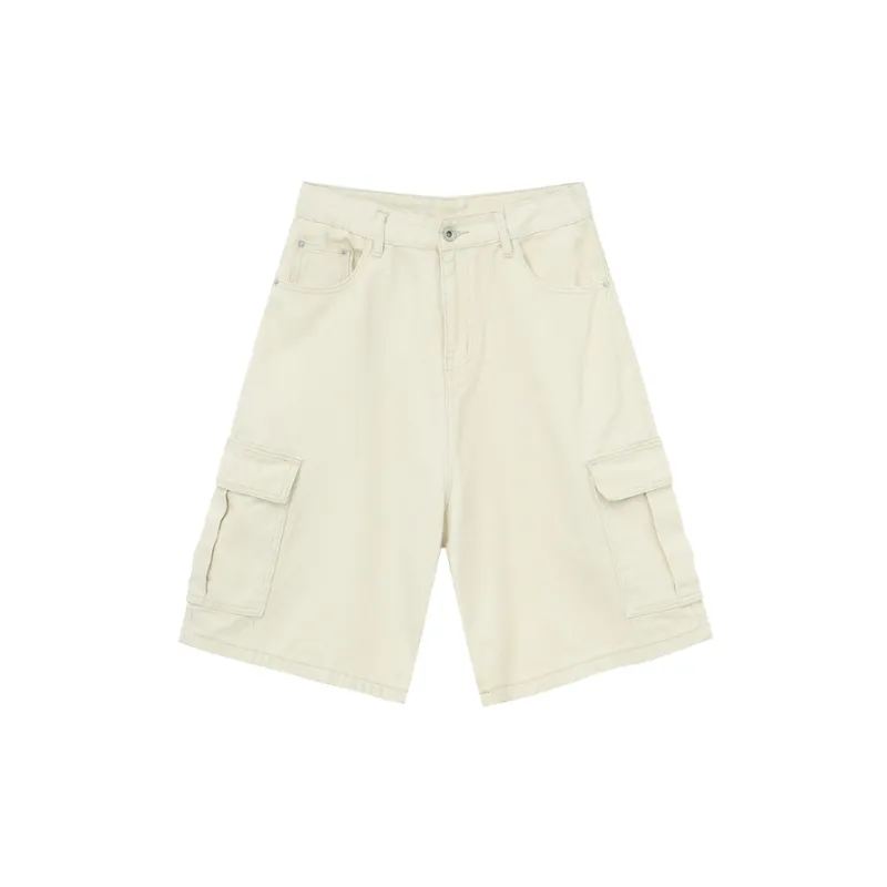 Simple Plain Cotton Cargo Shorts Unisex-2